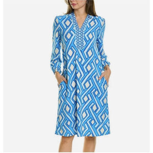 J. McLaughlin Women's Blue Geometric Emer Valhada Dress Medium NWOT